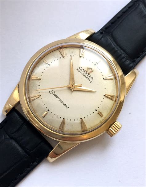 18k mens gold omega watch white face date leather band|vintage omega pocket watches.